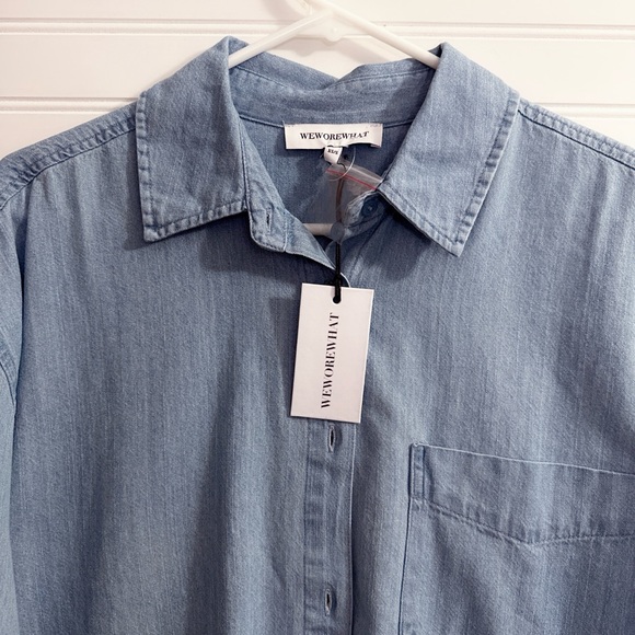 WeWoreWhat Chambray Boyfriend Over-shirt Button Down In Super Blue NWT - Picture 7 of 11